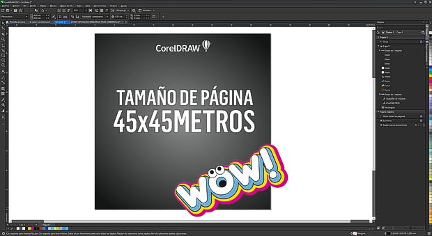 El tamaño de página de CorelDRAW puede ser de hasta 45x45 metros